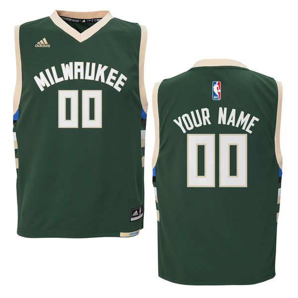 Youth Milwaukee Bucks Adidas Green Custom Road Replica NBA Jersey->customized nba jersey->Custom Jersey